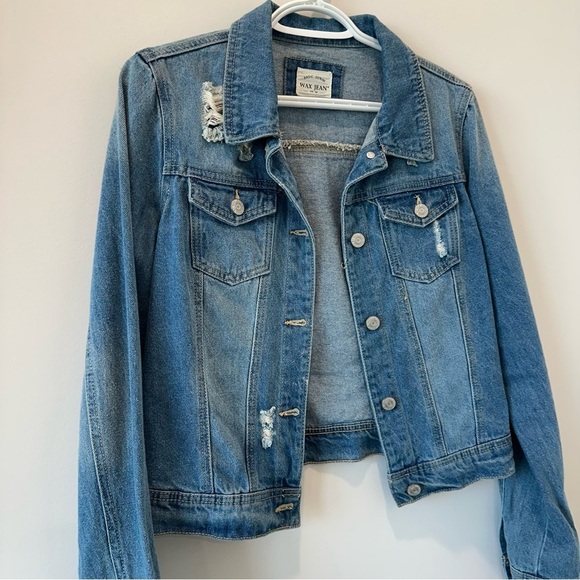 Wax Jean Vintage Denim Jacket Mid Blue Wash Distressed Casual Layers Medium VTG - Picture 6 of 12